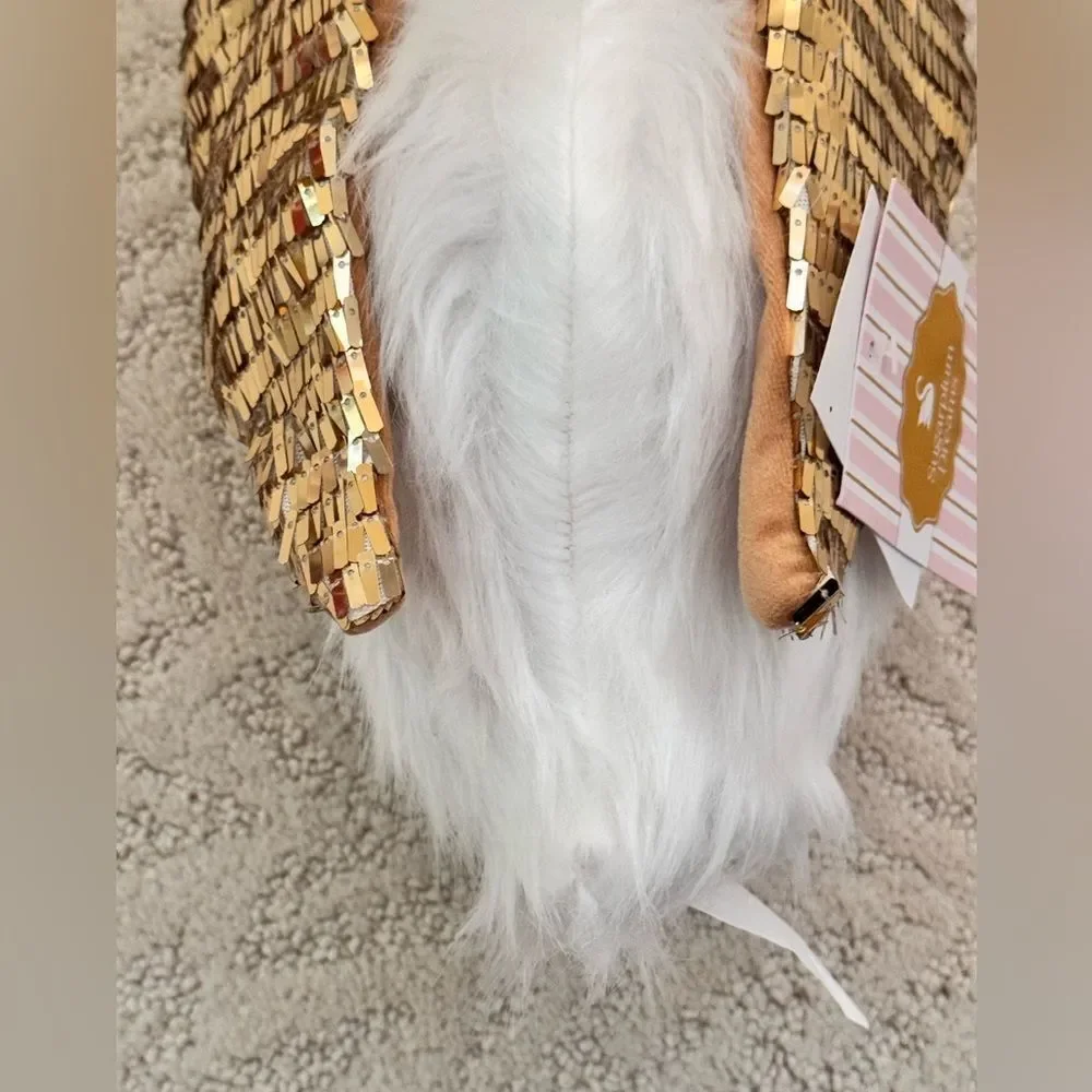 Viral Sugarplum Dreams White Elegant Furry Swan With Glitter Accent Wing Crown